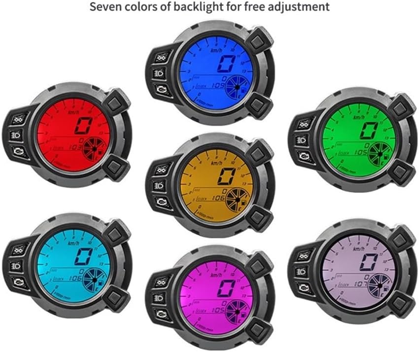 Motorcycle Speedometer Gauge Motorcycle Tachometer Tachometer Gauge DC 12V LED Digital Odometer Fuel Meter Gauge 7-Color Backlight for BWS125