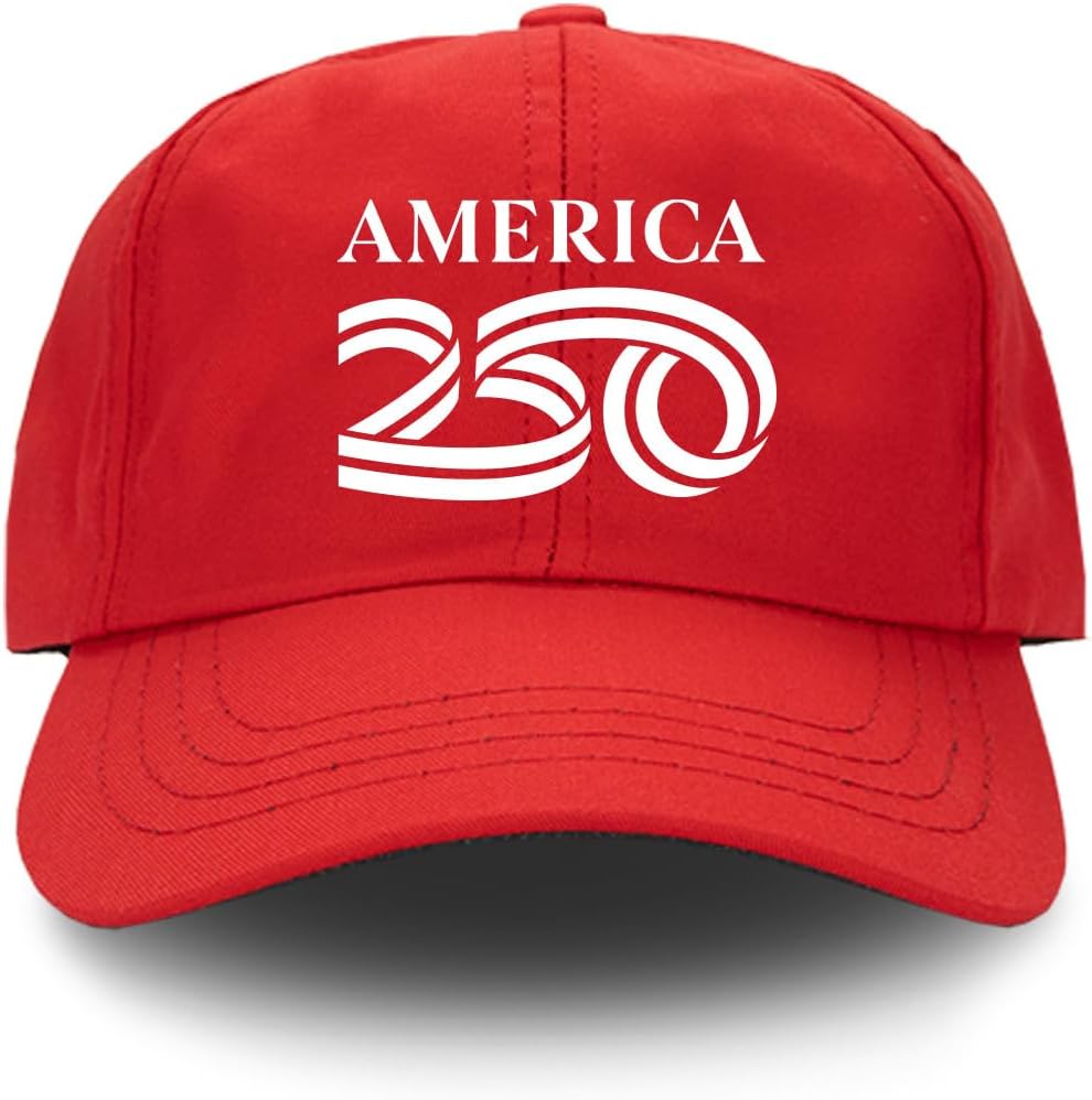 250 Anniversary USA Hat, Officially Authorized AMERICA250 Headwear, Red Unstructured Cap Made in USA, Authentic Merchandise
