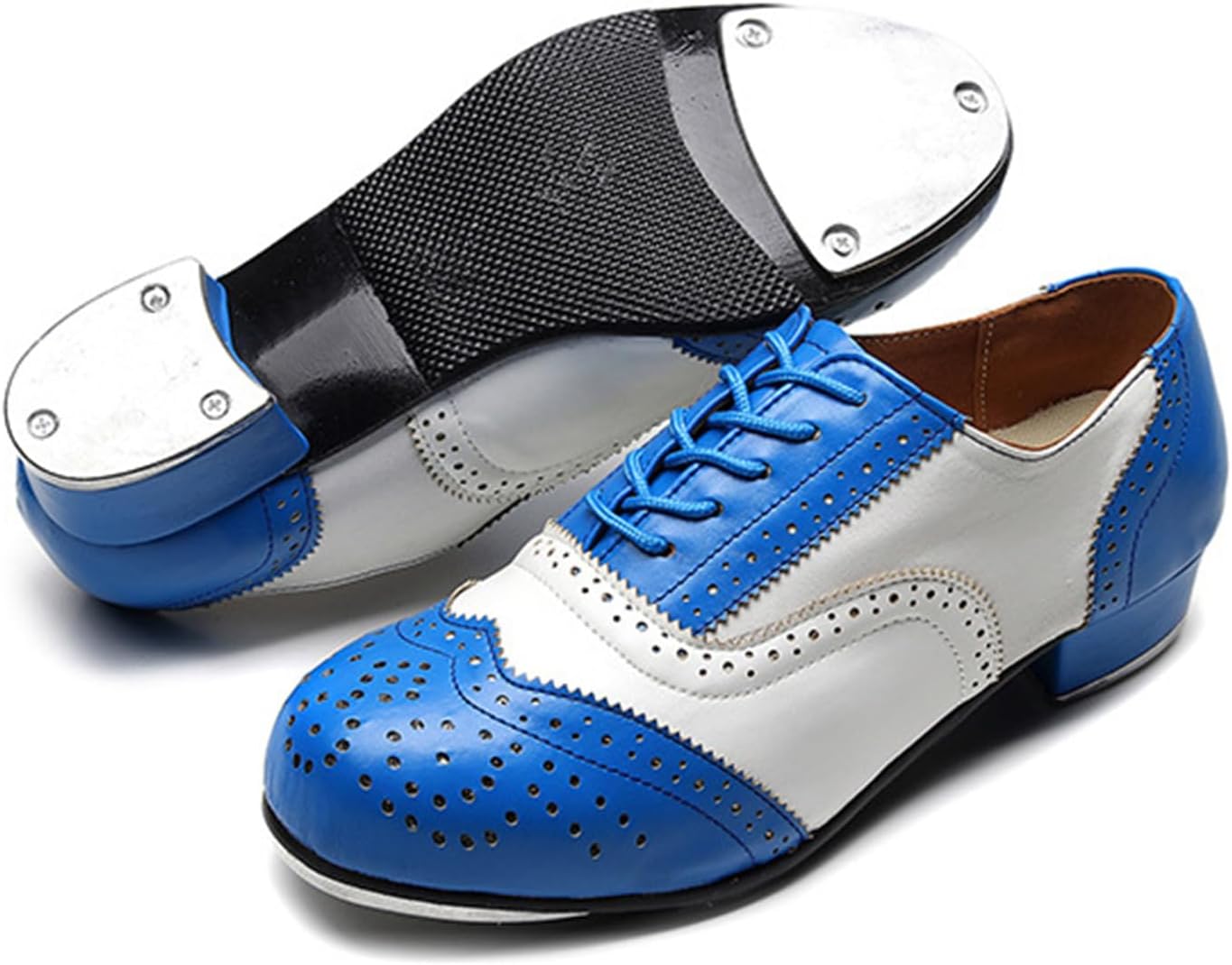 [ZHENSI] メンズタップシューズローヒール社交ダンスシューズブローグレースアップシューズ通気性