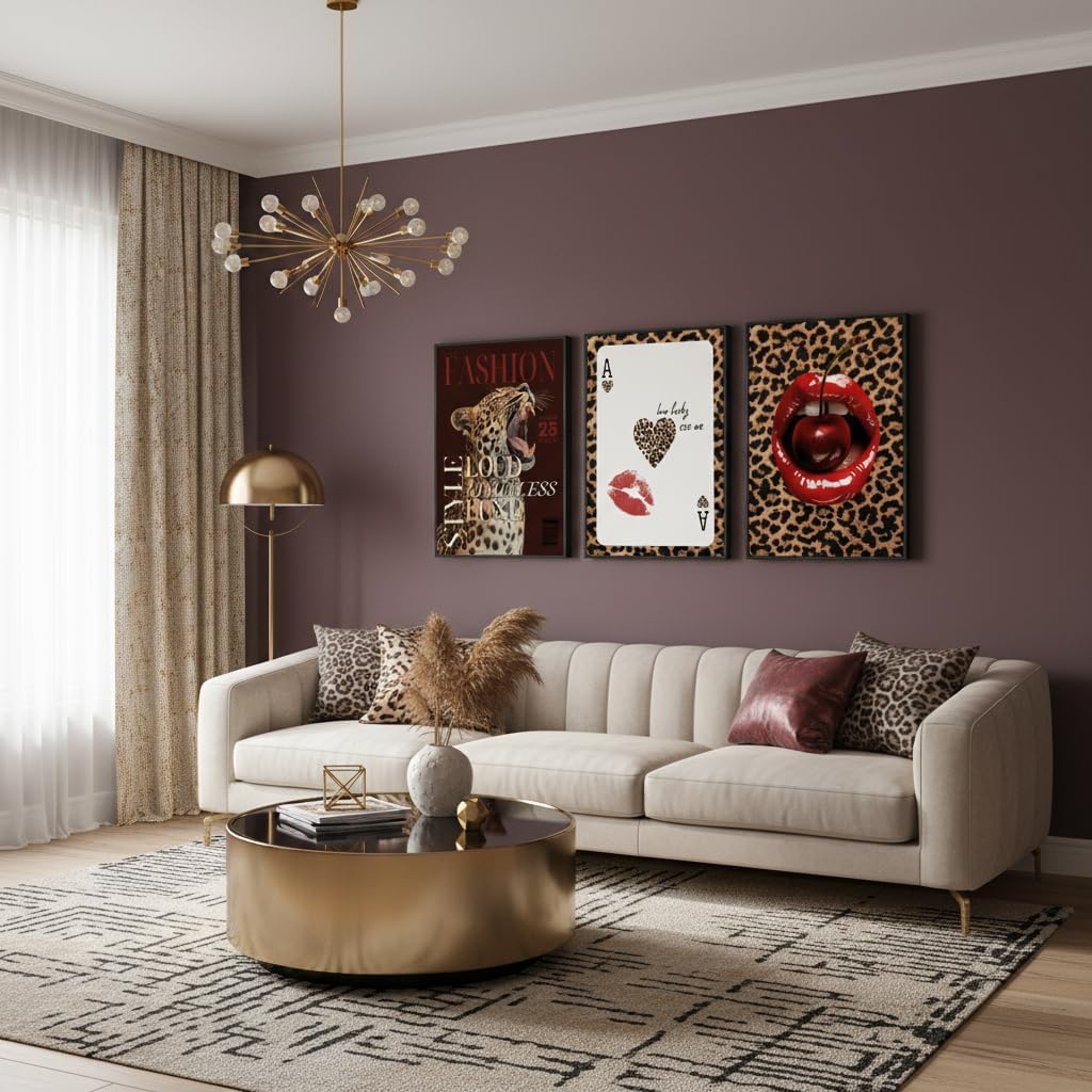 FTHMTN 3pcs Trendy Cheetah Wall Art,Red Leopard Pictures 12x16in Unframed image 3