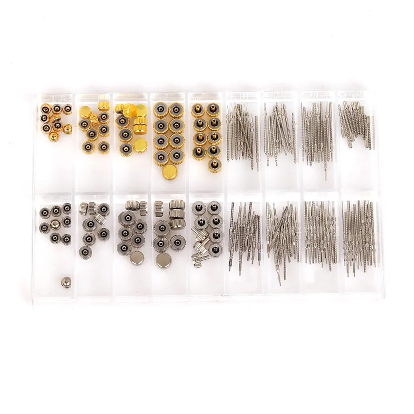 Pièces de réparation de montres, tige de couronne dans une boîte avec colle en forme de goutte - Accessoires doré/argenté