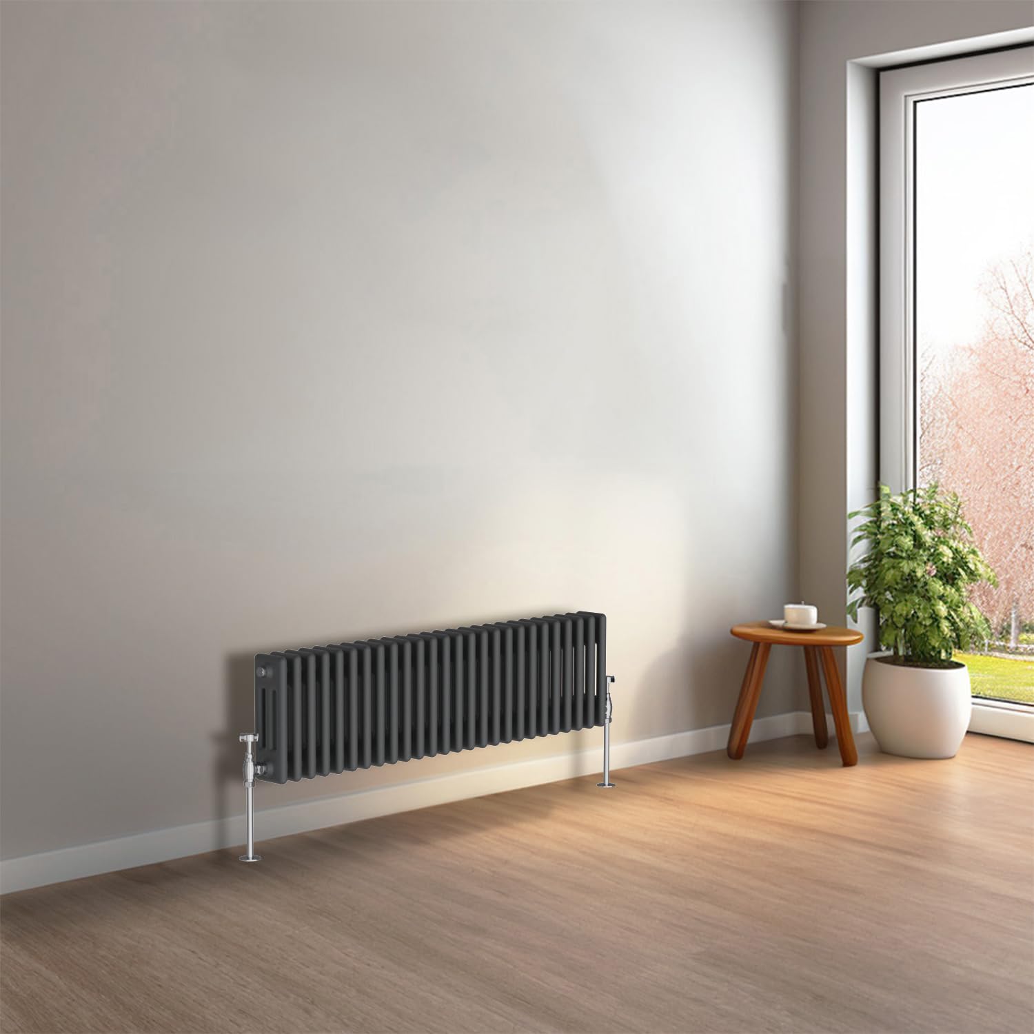 NRG 300 x 1190mm Anthracite Horizontal Traditional Column Cast Iron Style Radiator Central Heating Radiator Perfect for Bathrooms, Kitchen, Living Room Triple Panel