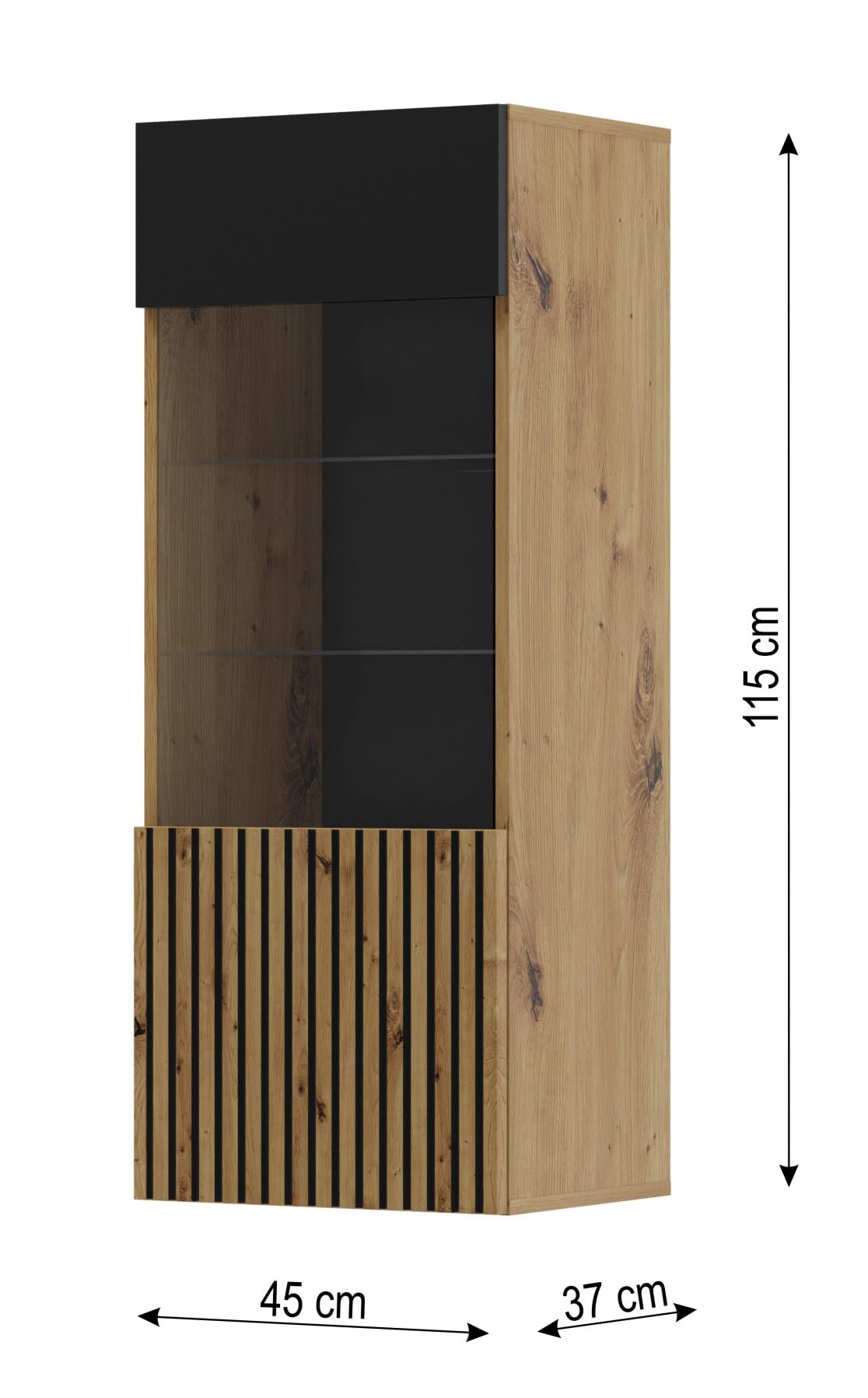 BIM Furniture Auris - Vitrina de cristal (115 cm), color negro mate