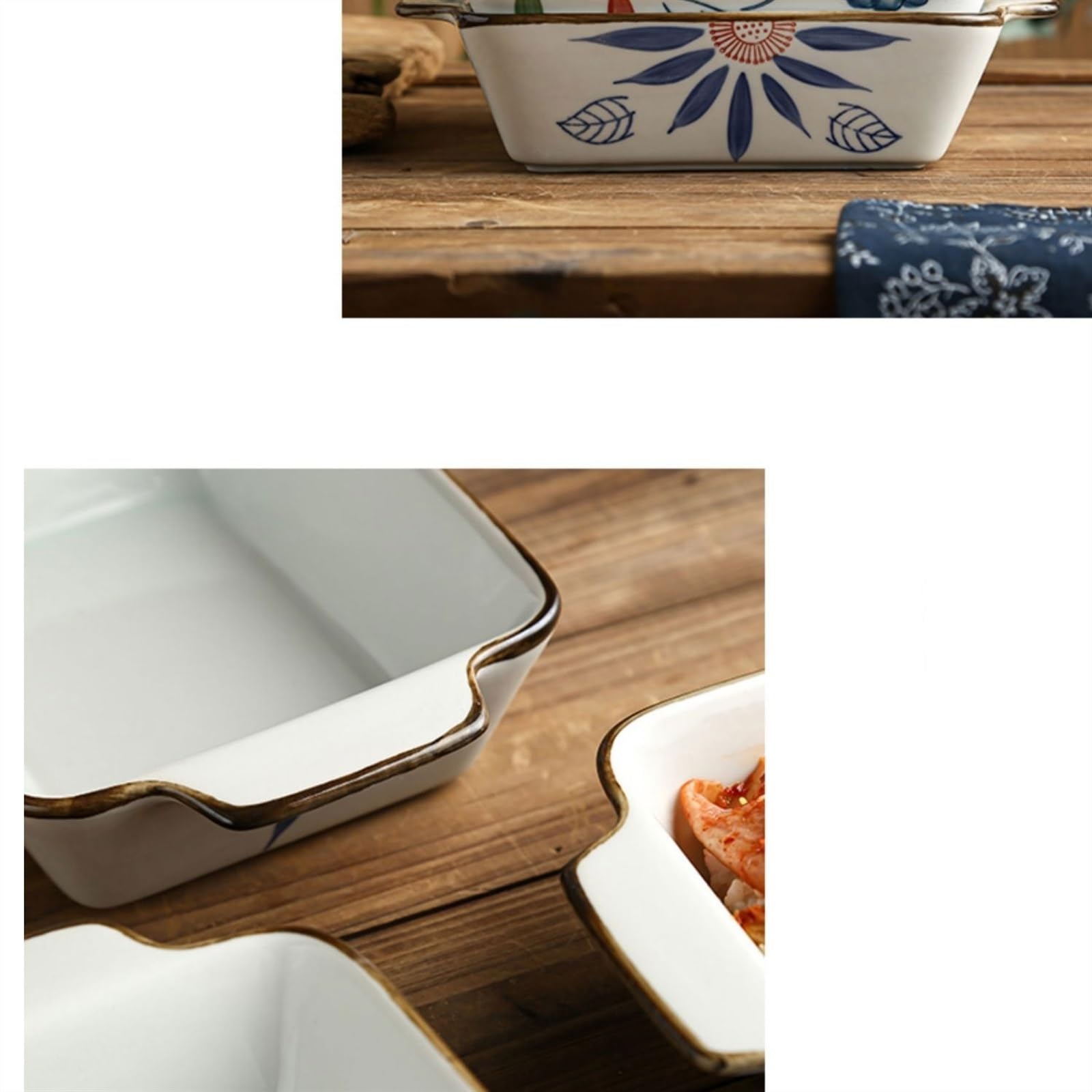 Teglie per Lasagne, Teglia for Lasagne in Ceramica Profonda con Doppi Manici Adatta al Forno 21,5x13,5x5,1 cm 600 ml
