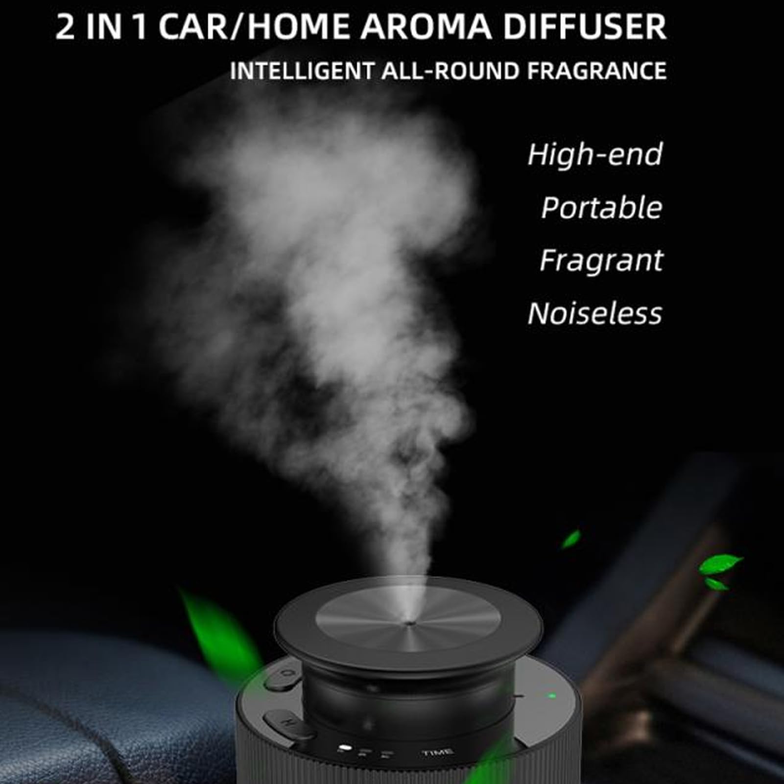 RIZGHWOY Samochodowy Dyfuzor Olejków Eterycznych, 800MAH USB Cichy 3-biegowy Timer do Hoteli SPA Pionowy Spray, Czarny, 5,9x2,8 Cala