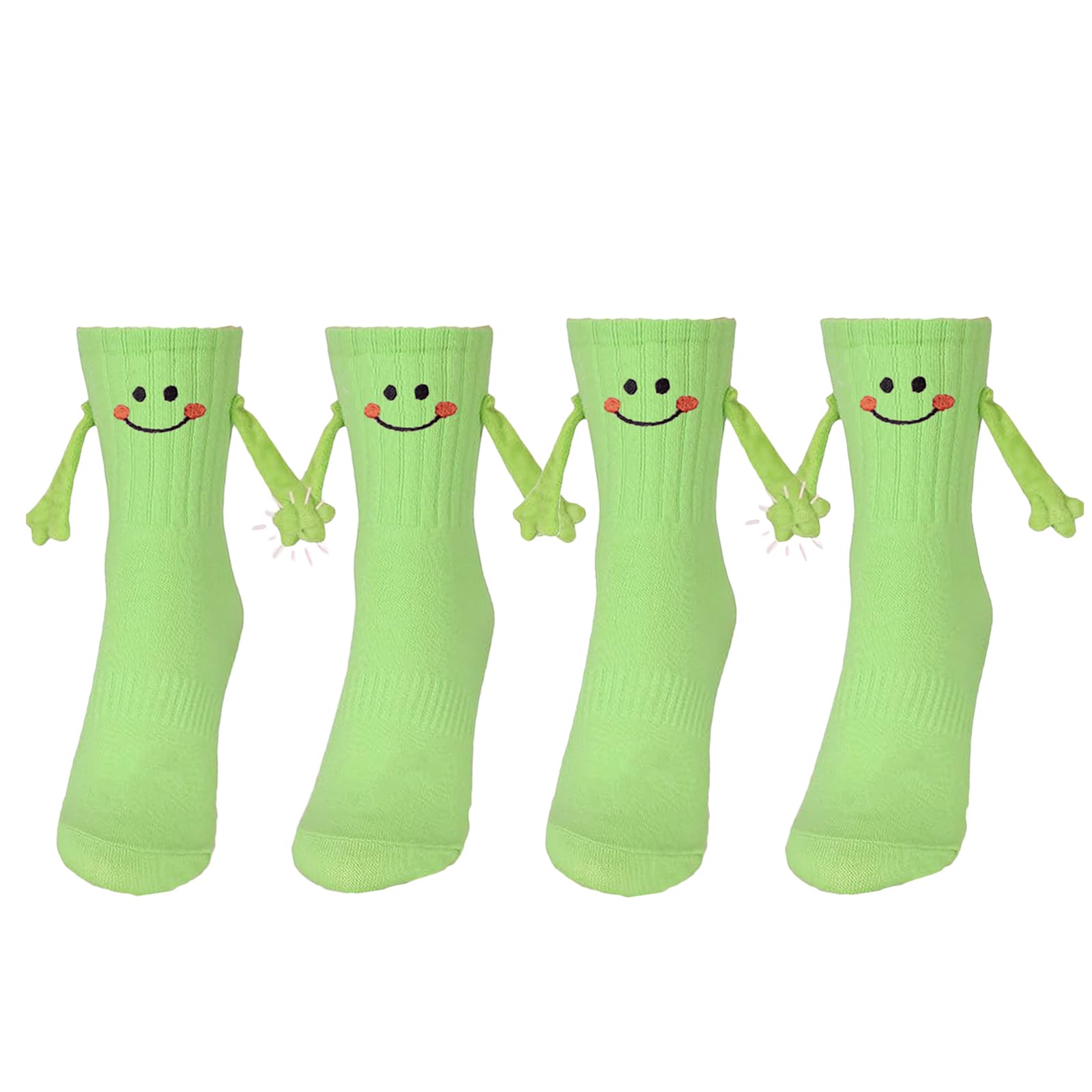 MIZMRSMAIS 2 Pairs Cute Kids Magnetic Hand Holding Socks Cotton Funny 3D Doll Child Hand in Hand Socks Mid-Tube Socks, Green, 6-9T
