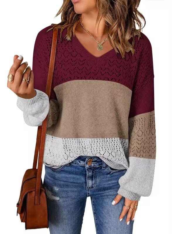 JOCAFIYE Womens Sweaters Casual Long Sleeve V Neck Pullover Sweater Tops