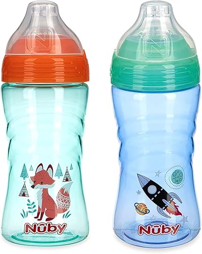 Miniatura 1 de Nuby Paquete de 2 tazas deportivas sin derrames para niños sedientos sin derrames con boquilla suave y tapa 12 onzas más de 12 meses 2 unidades