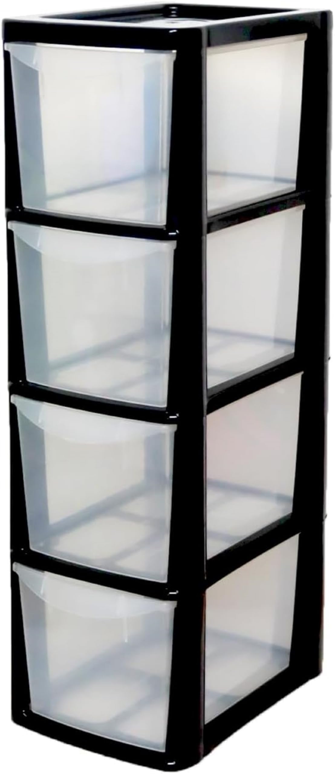 ELMORA'Z 4 Drawer Plastic Storage Organizer Medium Tower Unit Chest Of Storage For Bedroom Kitchen Office Nursery Cosmetics Stationary Desktop Table Tower Unit Small Chest (Black Clear) — image 1