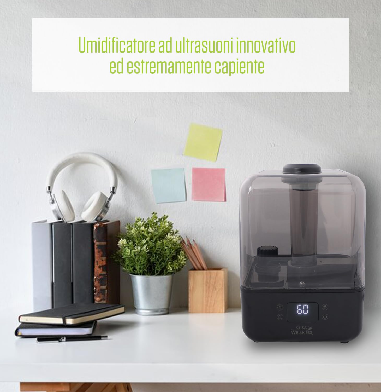 Gisa Wellness - Umi-One - Umidificatore Tecnologico ad Ultrasuoni 4,5L - Aromaterapia - Modalità Notturna - Ampio Serbatoio - Per Soggiorni, Uffici, Camera da Letto e Relax