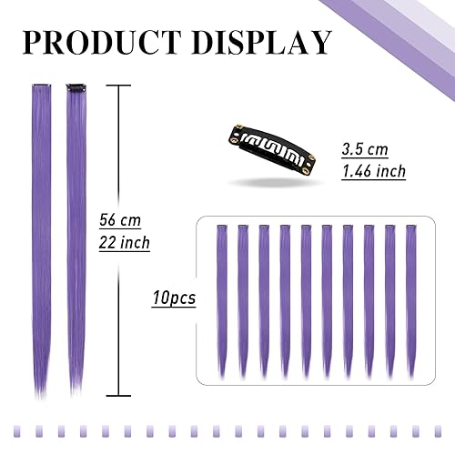 Miniatura 2 de Sofeiyan 10 extensiones de cabello de colores con reflejos, extensiones de cabello sintético lacio de 22 pulgadas para mujeres, niños y niñas,