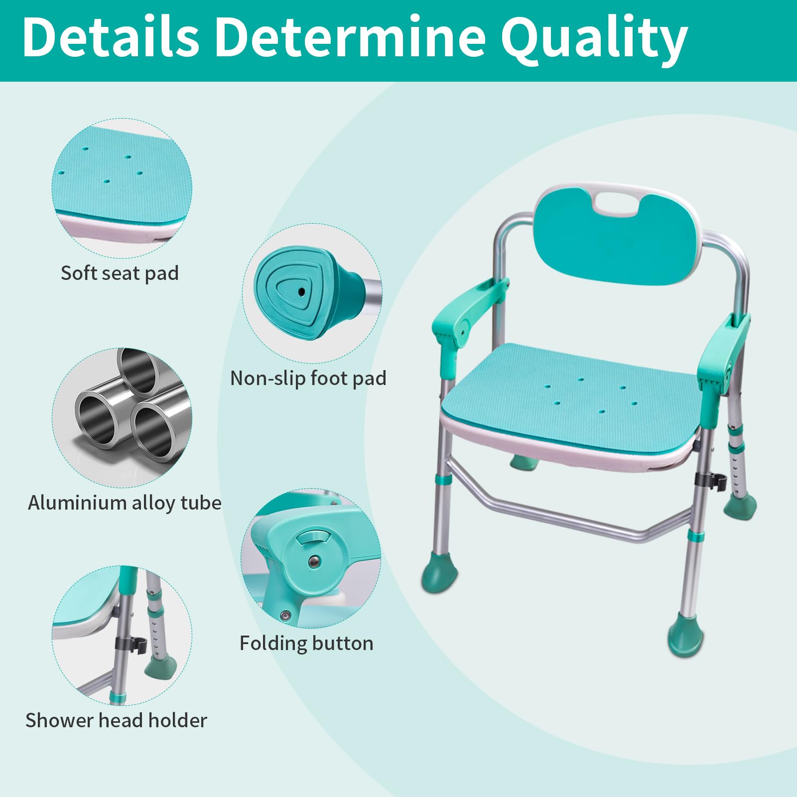 ENLUNTRA Shower Chair with Arms and Back, Folding Shower Chair 5-Level Adjustable, Non-Slip Feet Shower Seat for Elderly,Handicap,Disabled?Pregnant