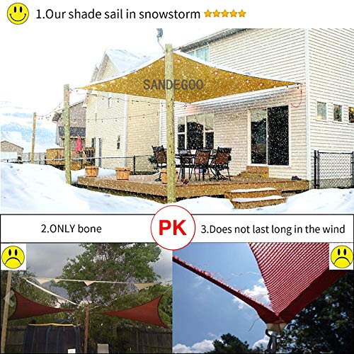 FLY HAWK Sun Shade Sail Rectangle 10' x 10', Patio Sunshade Cover Canopy - Durable Fabric Cloth for Outdoor Garden Yard Pond Pergola Sandbox Deck Courtyard - Sand Color (10' x 10' Rectangle) - Thumbnail 4