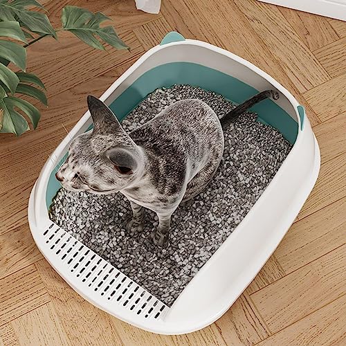 Bandeja sanitaria para gatos con borde alto y pedal de criba azul miniatura 7