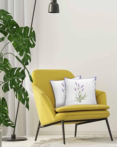 Miniatura 4 de Paquete de 2 fundas de almohada decorativas para sofá, diseño floral lavanda de 18 x 18 pulgadas, fundas de almohada de algodón de felpa para