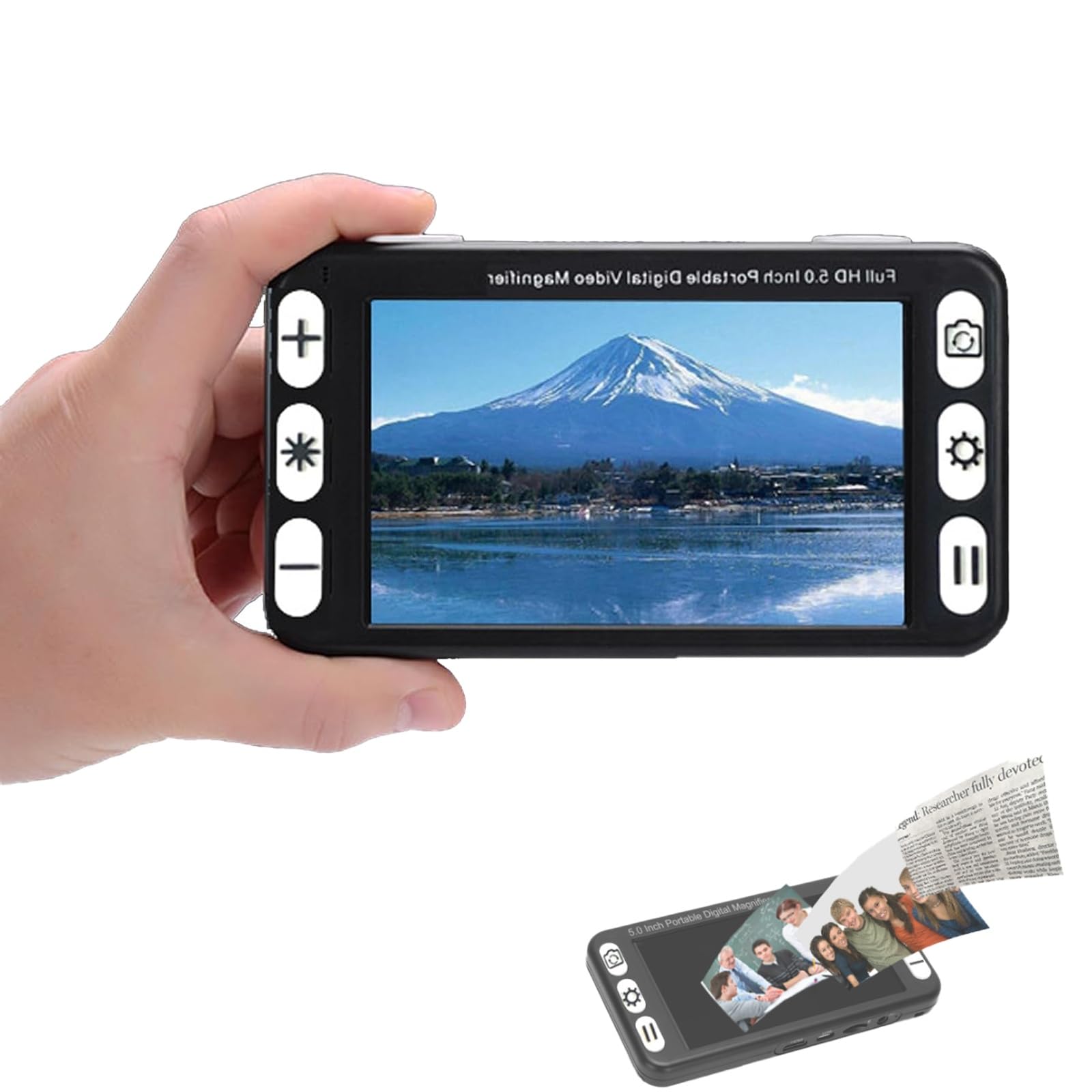 Tragbare Videolupe mit 12,7 cm (5 Zoll) Bildschirm, 2-fach bis 48-facher Zoom und 26 Farbmodi, faltbarer Ständer, digitale Handlupe für schwaches Lesen