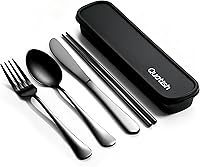Quatish 5-Piece Stainless Steel Travel Utensils with Case - Portable Reusable Cutlery Fork Spoon Knife Chopsticks for Camping Picnic Work Lunch Black