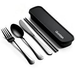 Travel Utensils with Case Quatish 5 Piece Stainless Steel Silverware Set for Work Portable Reusable Travel Cutlery Set
