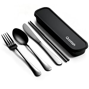 Travel Utensils with Case Quatish 5 Piece Stainless Steel Silverware Set for Work Portable Reusable Travel Cutlery Set