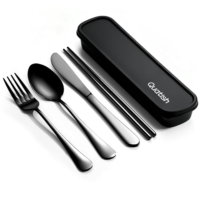 Travel Utensils with Case Quatish 5 Piece Stainless Steel Silverware Set for Work Portable Reusable Travel Cutlery Set