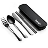 Travel Utensils with Case&comma; Quatish 5 Piece Stainless Steel Silverware Set for Work&comma; Portable Reusable Travel Cutlery Set&comma; Fork and Spoon Set for Picnic&comma; Camping&comma; Gadgets&comma; Lunch Box for Men&comma; Black