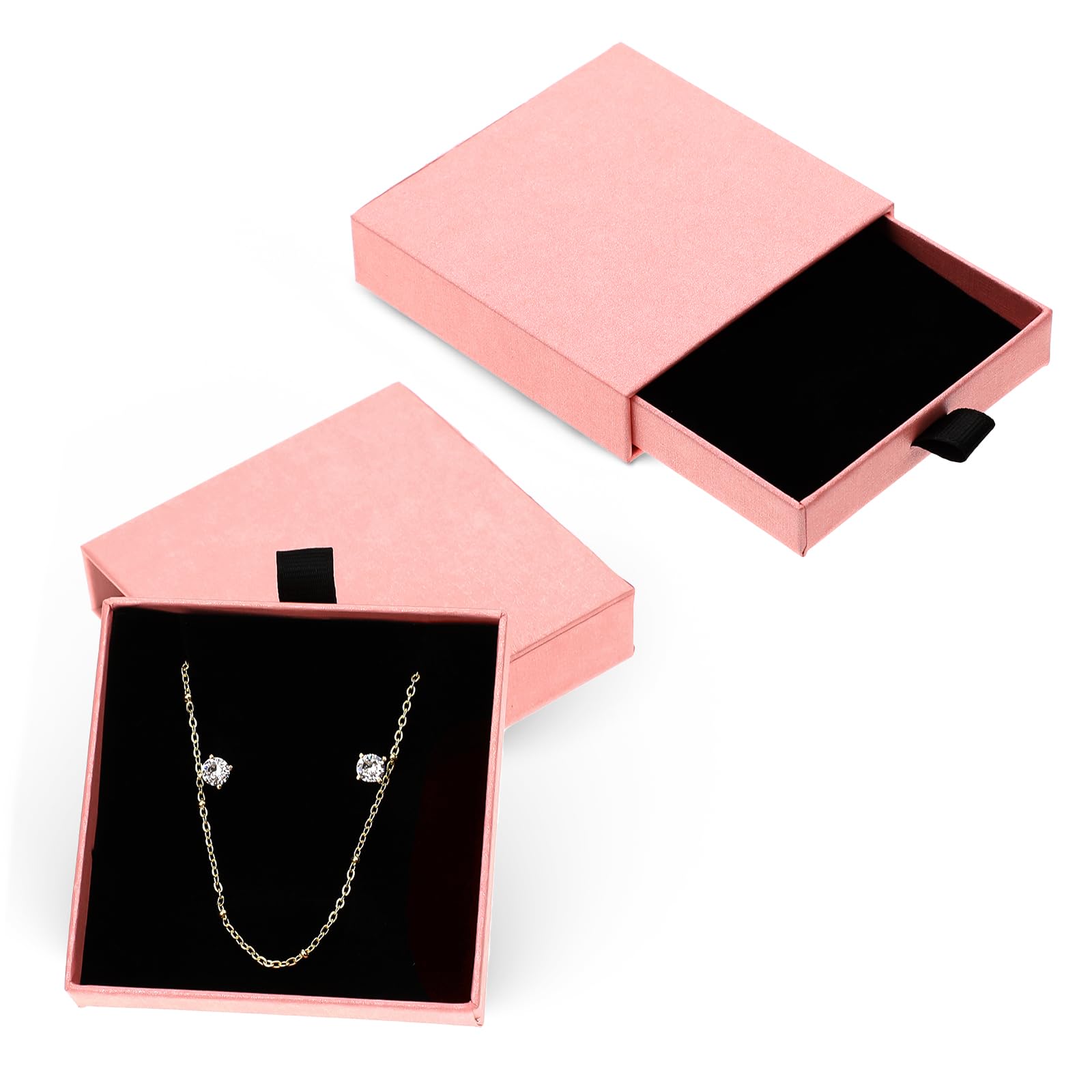 2 Scatole Regalo Piccole Per Gioielli Con Coperchio - Rosa, 8x8x1,6 Cm, In Cartone Con Inserti In Schiuma Per Anelli, Orecchini, Collane E Bracciali - 2