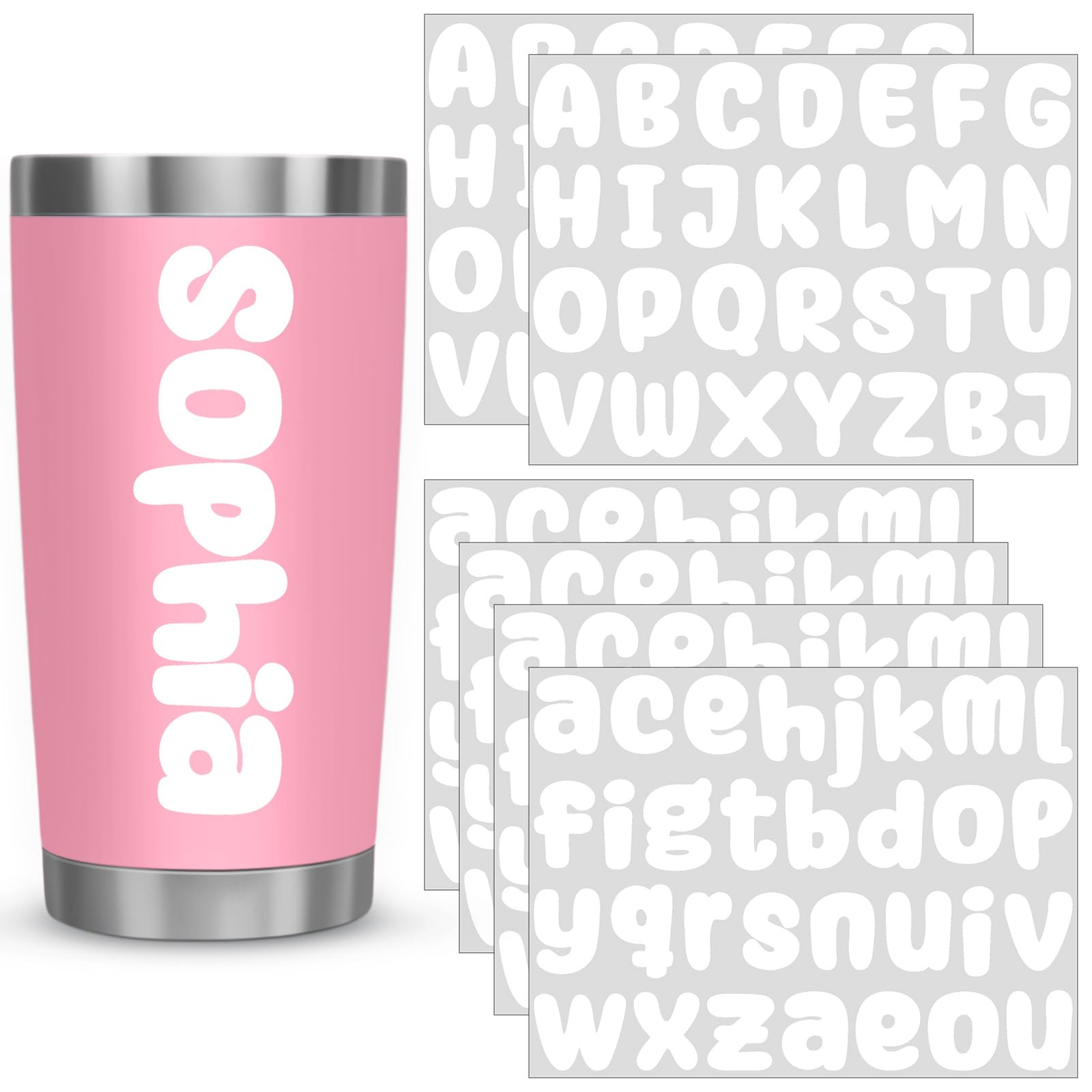 MotiMind 6 Pcs UV DTF Cup Wrap Letters Custom Transfer Letter Stickers Personalized Vinyl Name Decals for Tumbler Glass Cups Laptop Water Bottle Car