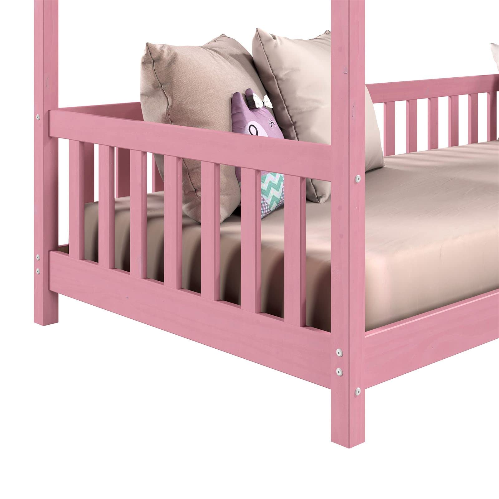 IDIMEX Lit Cabane Nina Enfant Simple Montessori Bois Pin Massif Lasuré Rose 90x200 cm