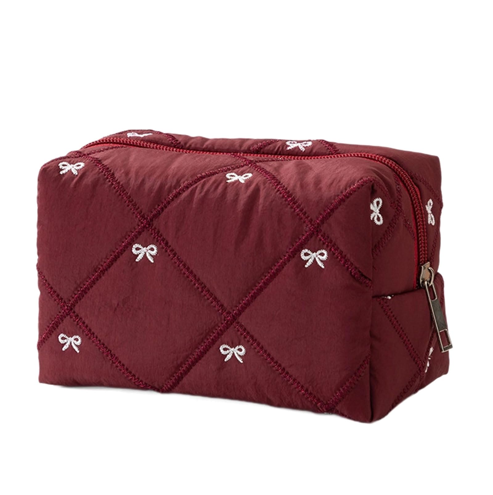 SHINLHUA Spacious Waterproof Polyester Travel Toiletry Bag Featuring Elegant Bowknot Quilting Designs and Multiple Compartments Portable Makeup Bag