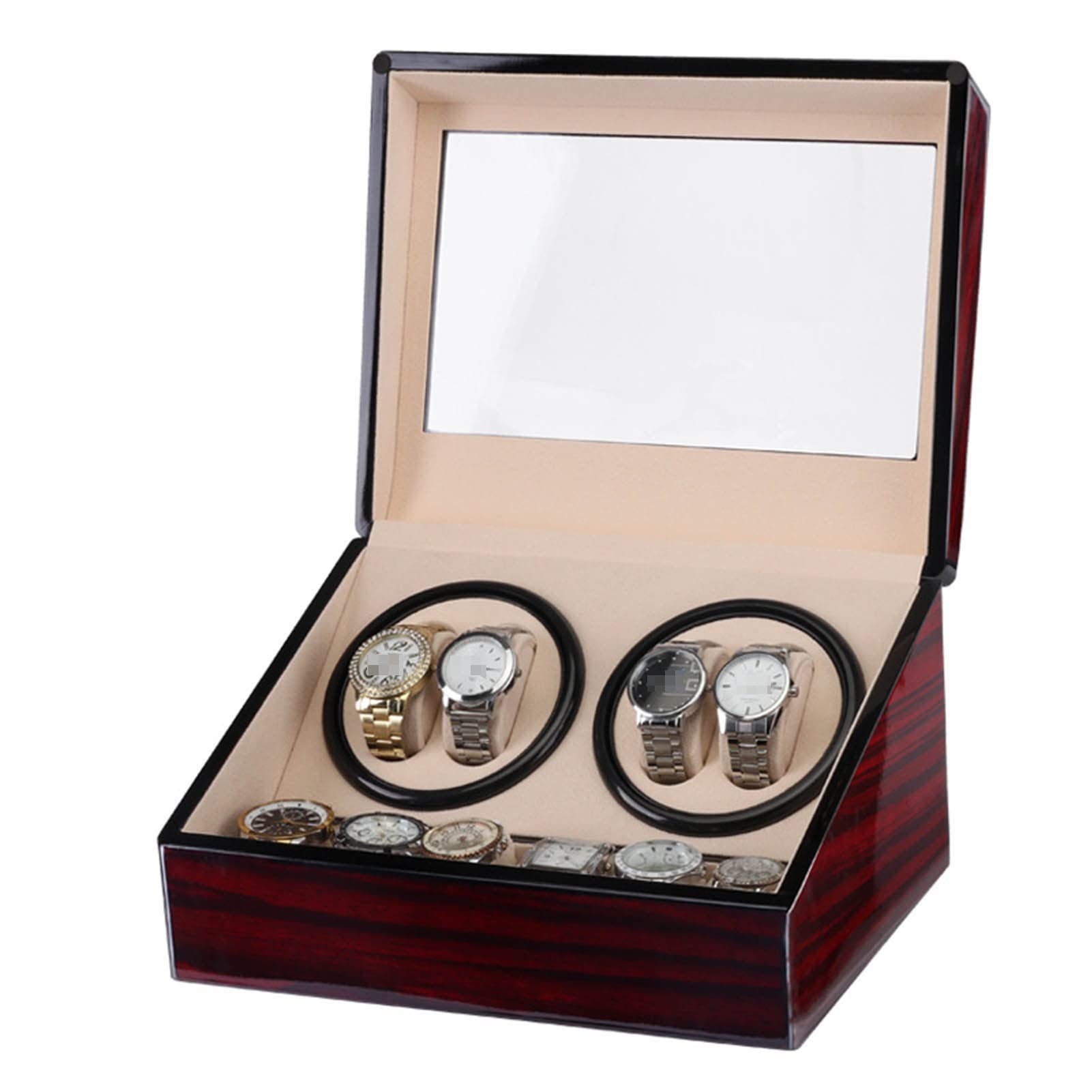 NZPOST Automatic Watch Winder Double 4+6 Automatic Mechanical Watch Box High Class Motor Shaker Watch Winder Jewelry Holder Display (Red)