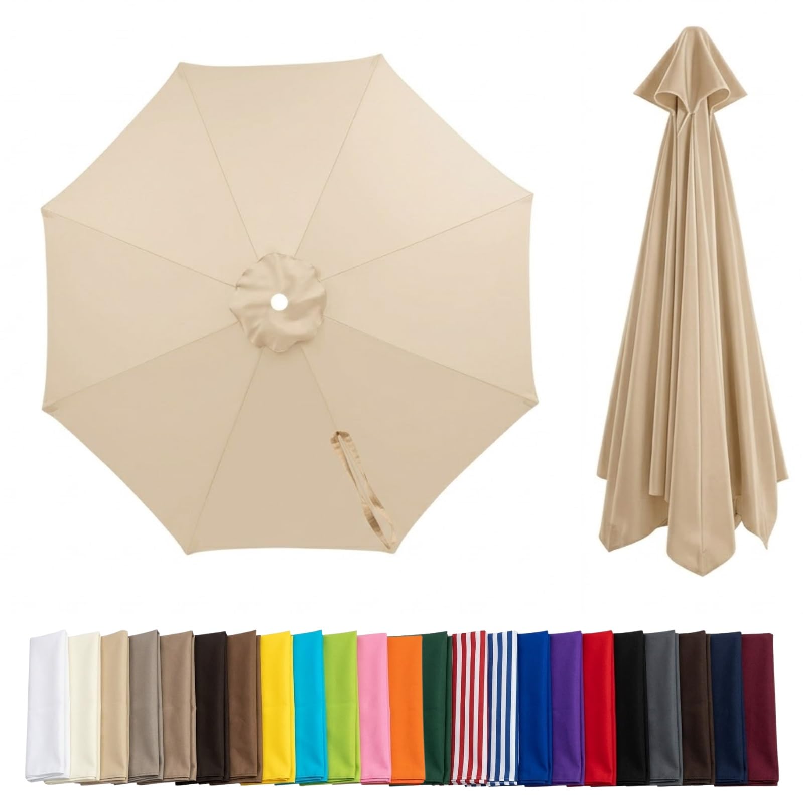 Replacement Parasol Canopy 2.0m 2.7m 3.0m 3.3m 4.0m, Waterproof UV Protection Garden Parasol Cover 6/8 Ribs, Patio Umbrella Replacement Canopy Fabric Only No Frame