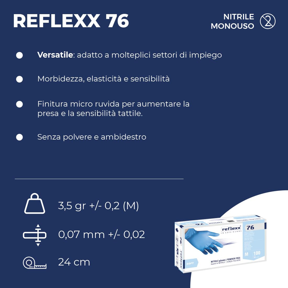 Reflexx R76/Xl Guanti in Nitrile senza Polvere 3.5 gr, Taglia XL, 100 Pezzi, Azzurro