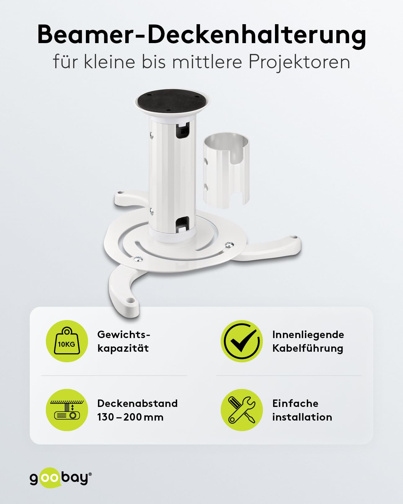 Beamer-Deckenhalterung, flexibel, neig- drehbar, bis 10 kg, silber