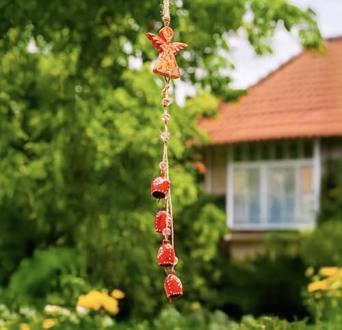 Set of 6 Colorful Angel Wind Chimes | Metal & Wood Wind Chimes with Bells | Handcrafted Indoor/Outdoor Decor | Soothing Melody for Garden or Home