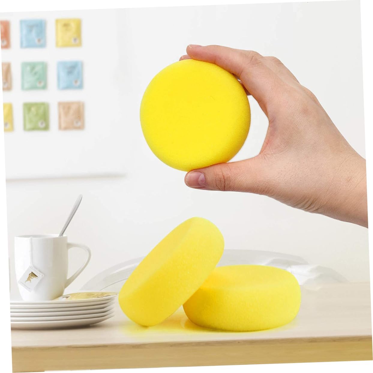 Generic 50pcs Painting Sponge Paint for Pottery Sponge for Face Cleaning Handicraft DIY Sponge Water Absorption Sponge Artist Yellow Paint Car Foam Brush, 7X7X2.5CM, 05A34J387V300JSA