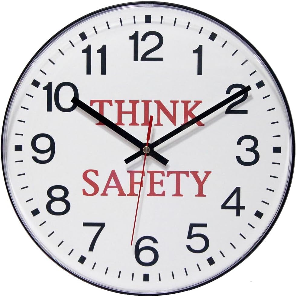 Infinity Instruments LTD. 12 inch Think Safety Shatter Resistant Round Non-Ticking Silent Battery Operated Easy to Read Clock for Office, Classroom, School Wall Clock- Black