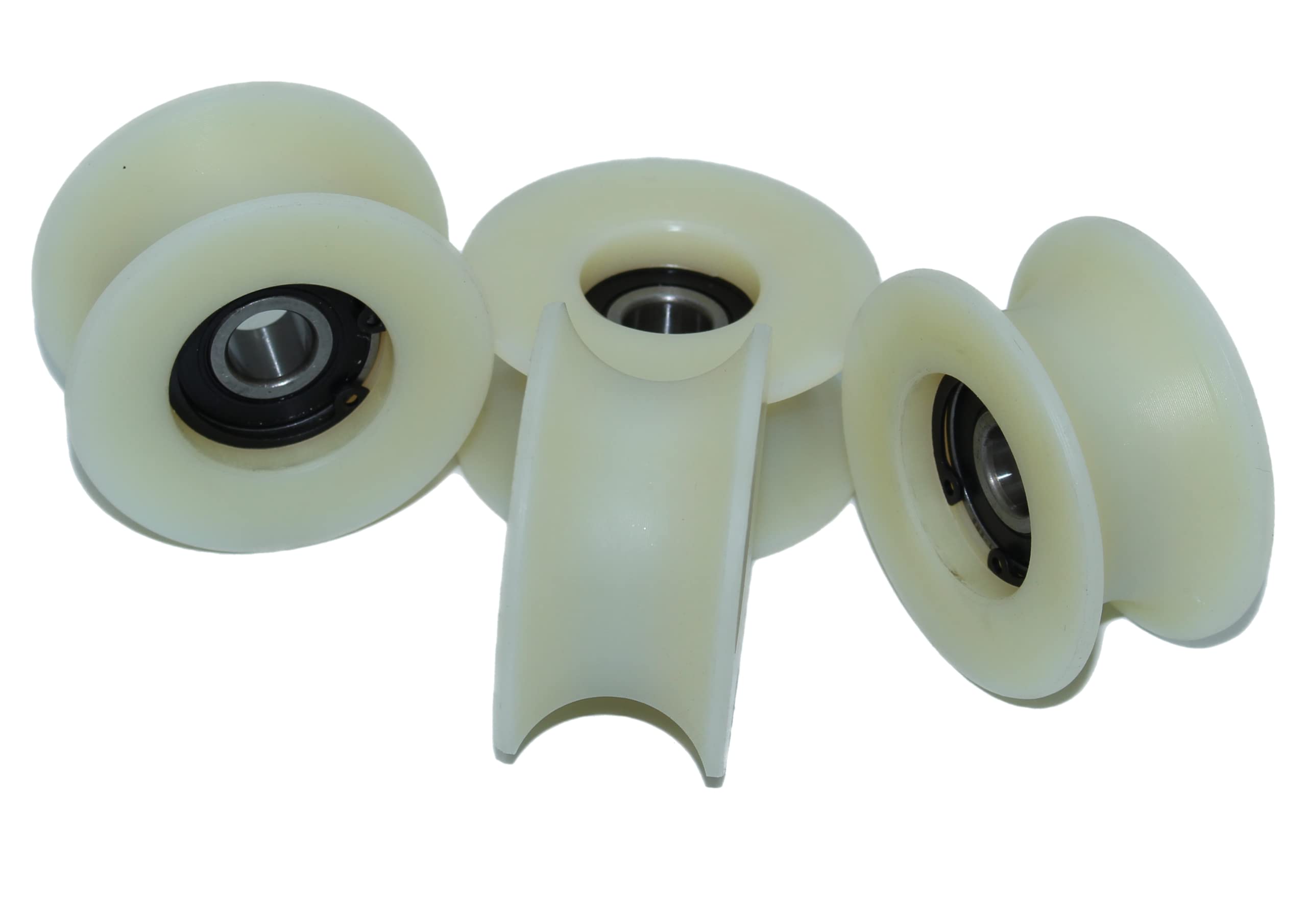 Lot de 4 roulettes de poulie en nylon usiné de 60 mm de diamètre, différentes tailles de rainure, fabriquées dans l'UE (rainure de 25 mm)