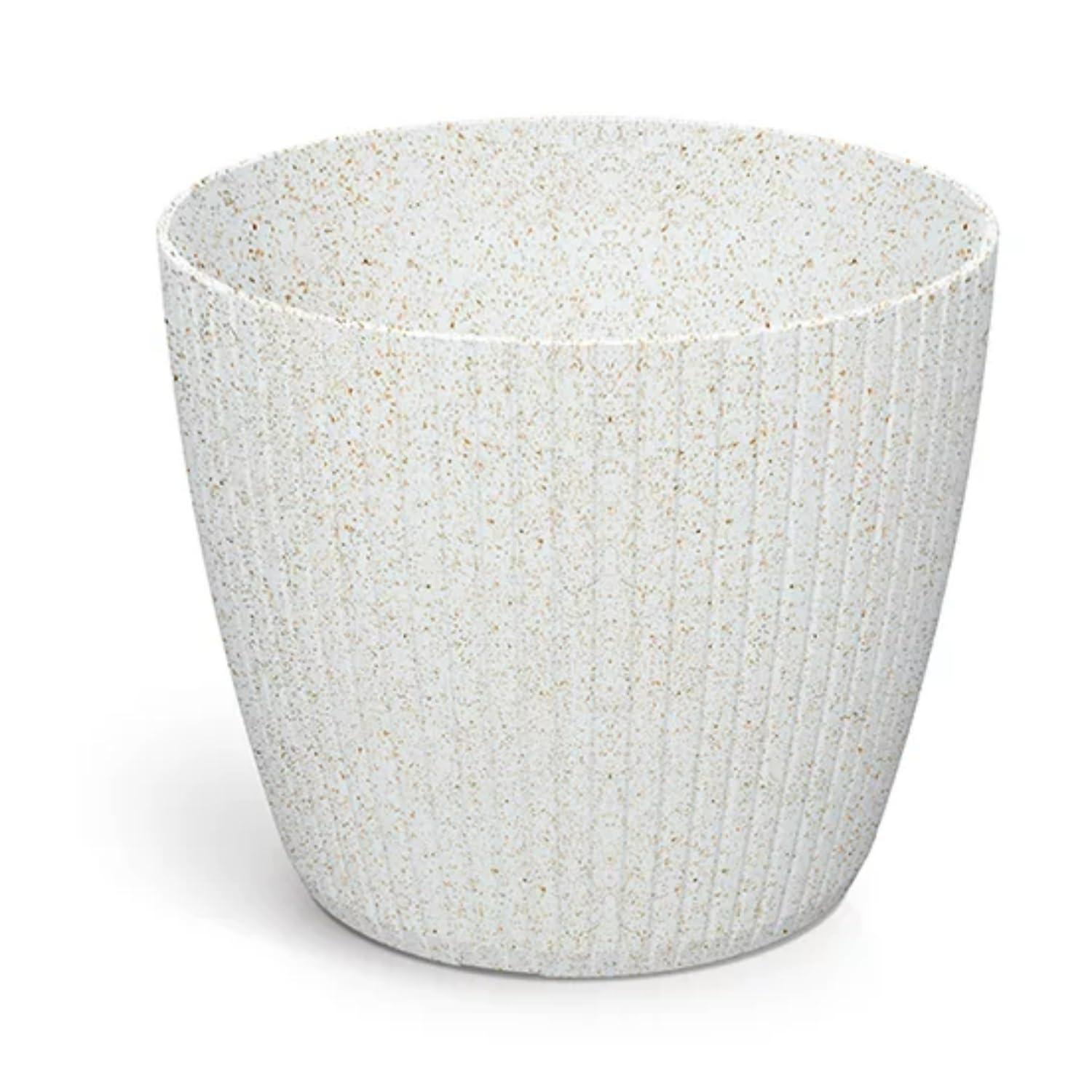B2c Eco White Round Flower Pot Planter Vertical Groves Texture 20% Wood Plastic Modern Elegant (, 1.9L (W158mm X H 132Mm))