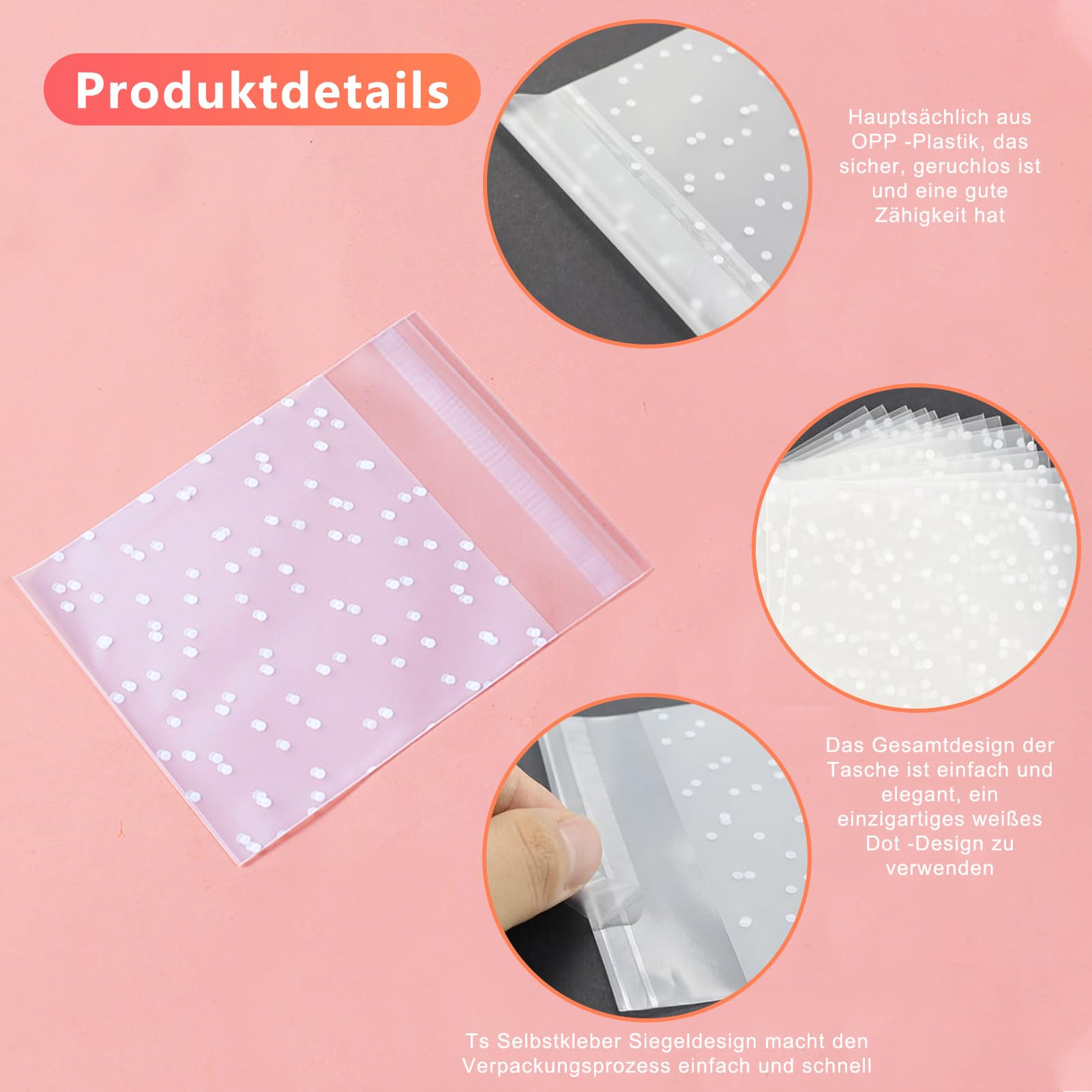 100 Sacchetti di Cellophane, Trasparenti Autoadesivi, Per Dolci