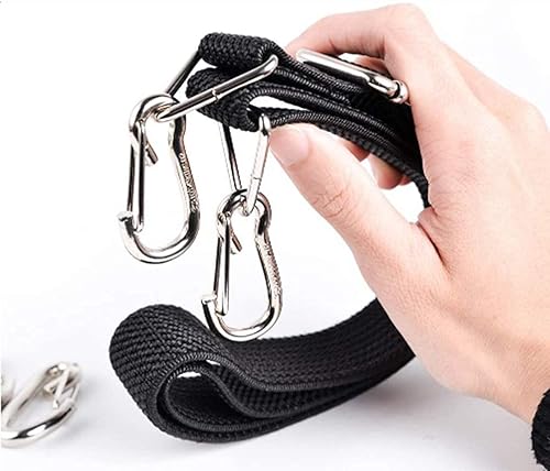 Miniatura 3 de Cuerda elástica plana, cuerda elástica ajustable de 48 pulgadas, color negro, resistente, con ganchos