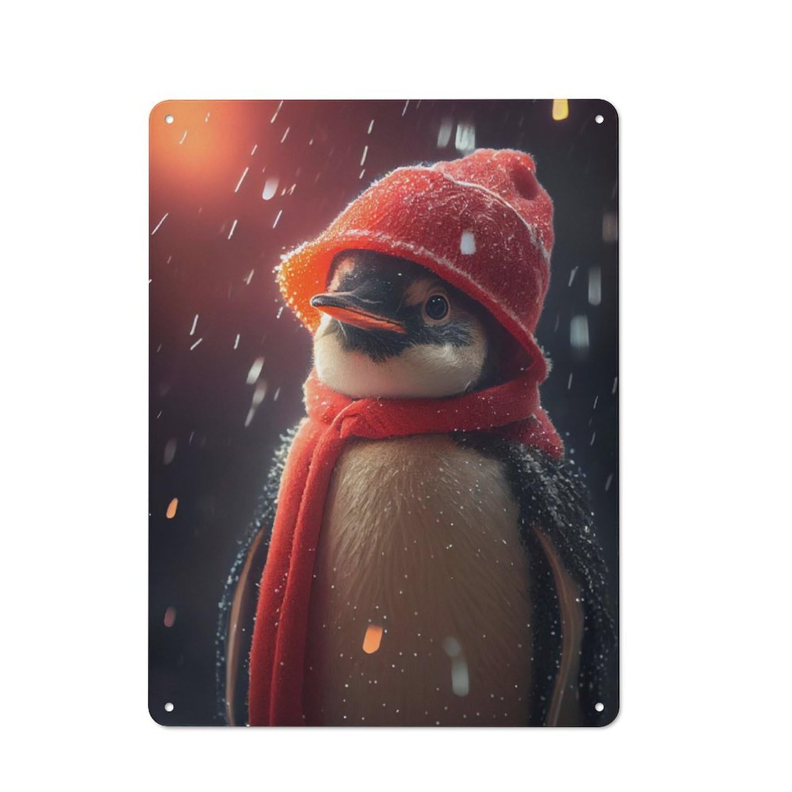 Junmoney Penguin Snow Metal Plaque 40X30cm With For Pub Or Café, Rustic Decor, For Garage, Workshop And Man Cave Decoration
