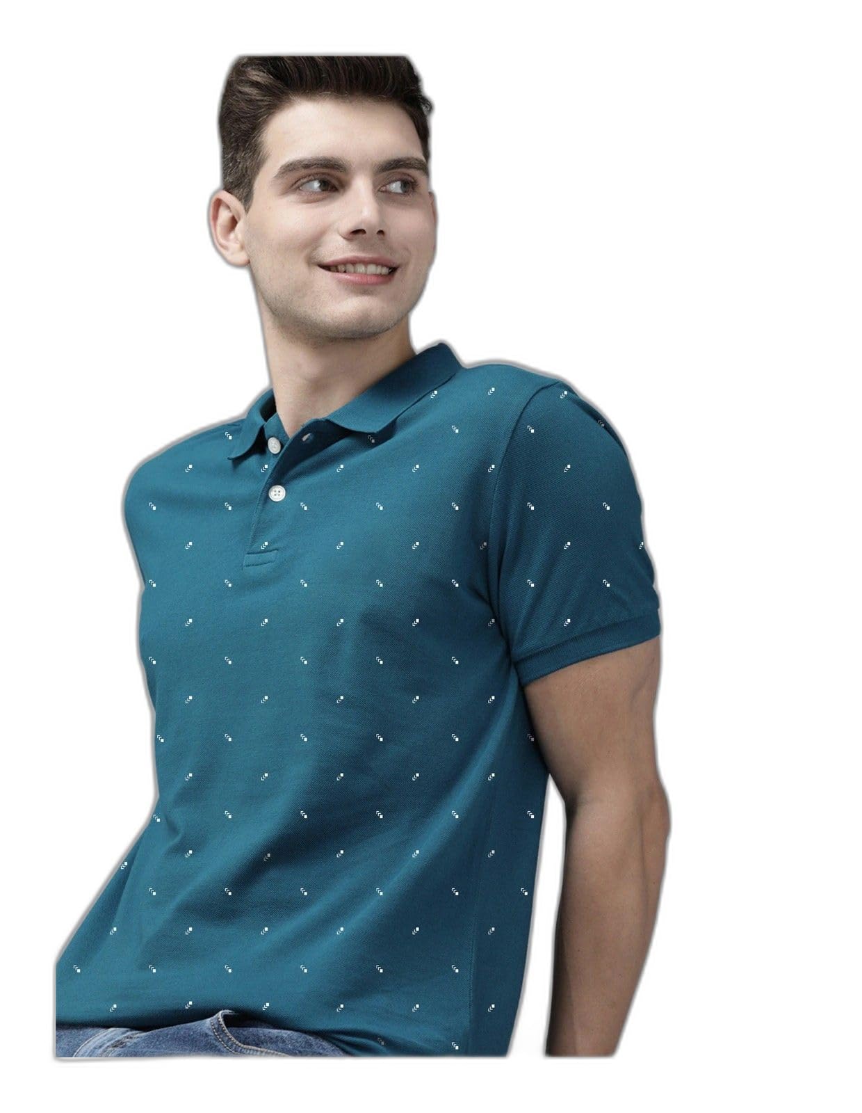 Merriment Conversational Men Polo Neck Blue T-Shirt (1001-TEAL_2XL)