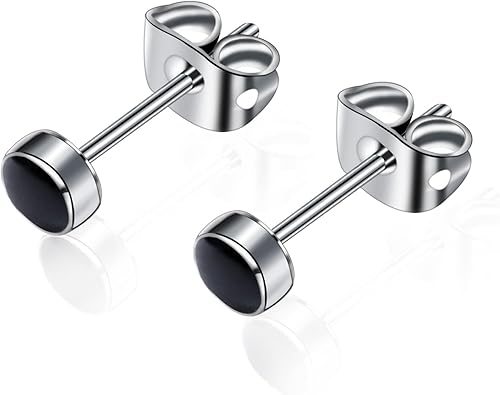 Titanium Stud Earrings for Women Girls Earrings 4mm Natural Stone Gemstones Hypoallergenic Earrings Nickel Free Black Onyx 5mm Earrings for Women