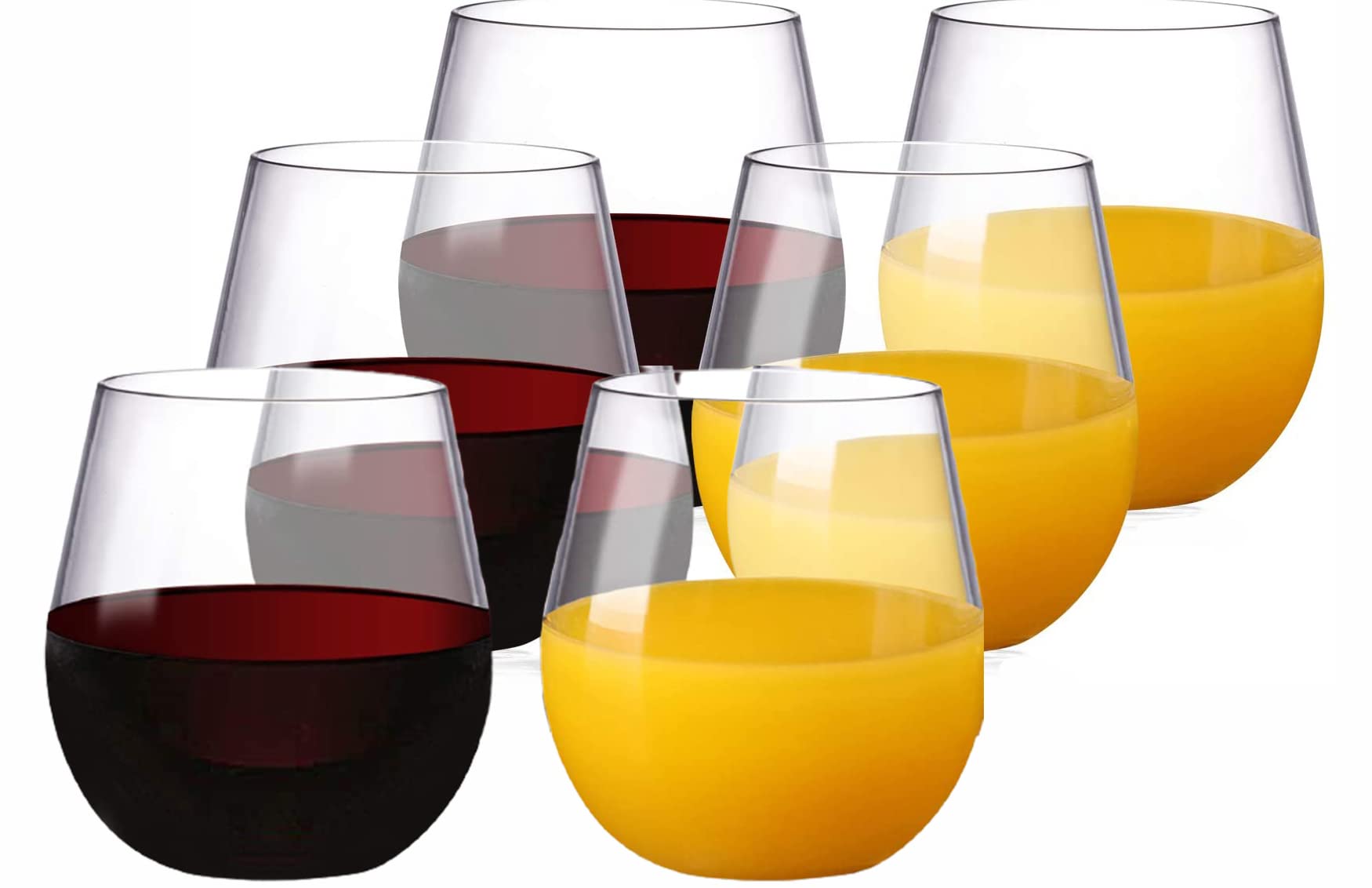 martvia Stemless Wine Glasses - Hand Blown, Red White Wine Glasses Set of 6 - Premium Crystal Stemless Wine Glasses - Wine Tasting, Wedding, Anniversary, Christmas, Party-400 ML, Clear Glass (Round)