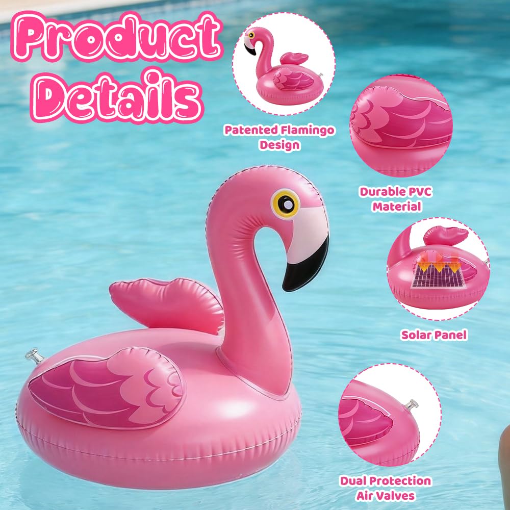 Flamingo Pool Lichter Schwimmend, 2 Stück Flamingo Solar Poolbeleuchtung Schwimmend, IP68 wasserdichte Flamingo Aufblasbar, Solar Schwimmende Pool Licht für Garten, Schwimmbad, Strand, Rasen