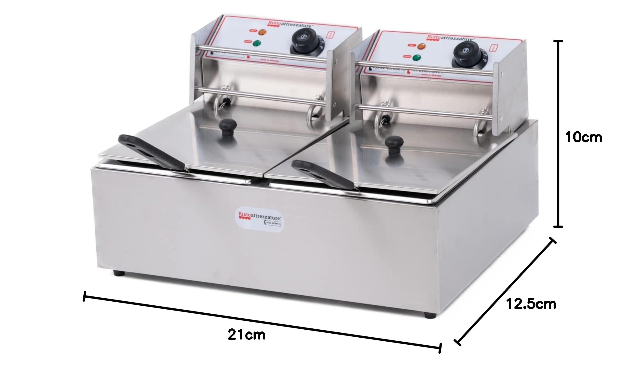 Ristoattrezzature Friggitrice Elettrica Doppia Vasca, Professionale in Acciaio Inox - 6+6 Litri, Capacità Olio 4+4 Litri