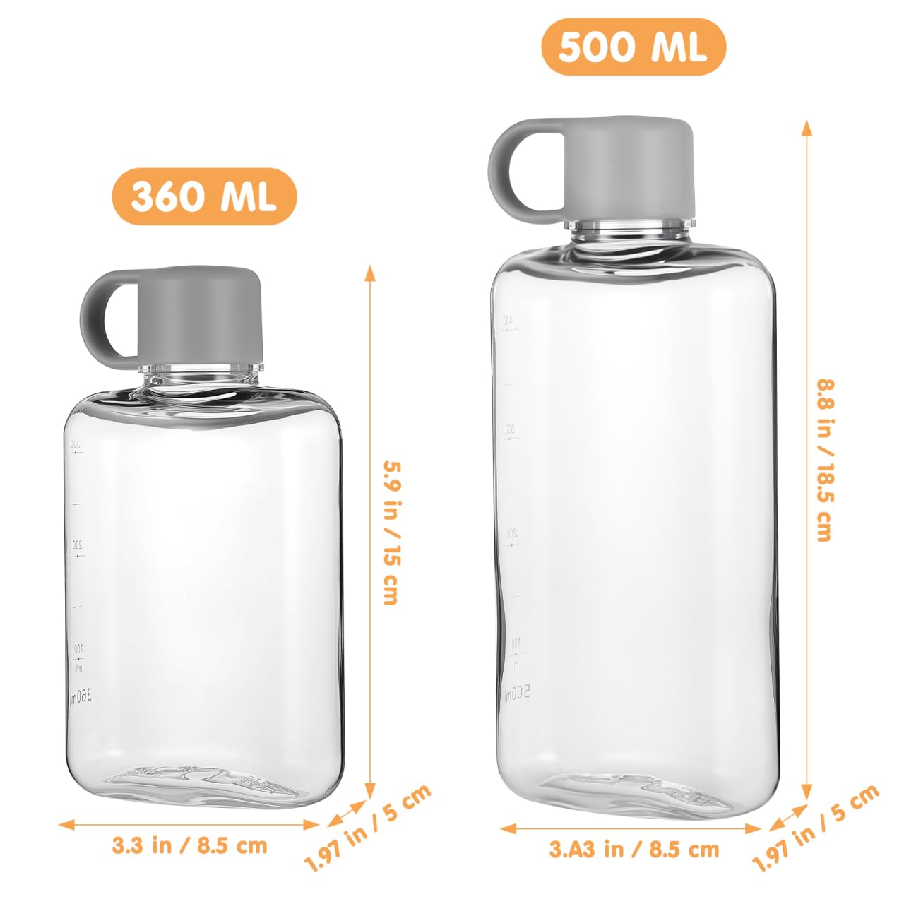 Healeved Flache Wasserflasche 2 Stück 500ml Tritan mit Schraubdeckel