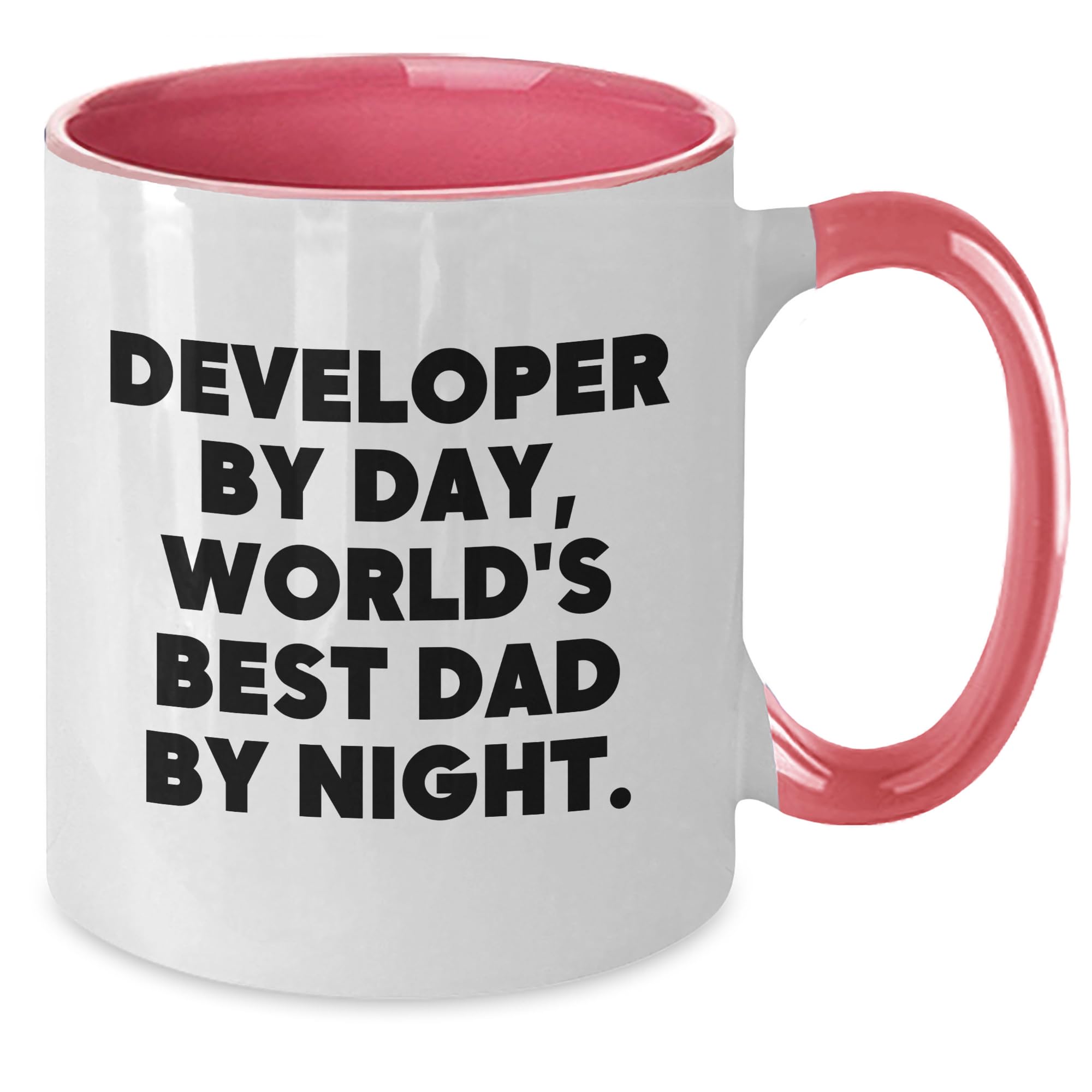 Developer By Day, World's Best Dad By Night. Funny Two Tone Coffee Mug, Gifts from Dad to Developer, Birthday Unique Gifts for Developer