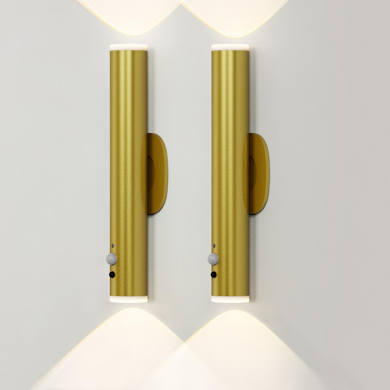 HARPER LIVING Gold batteriebetriebene Wandleuchte mit Bewegungssensor, wiederaufladbare LED Wandleuchten für den Innenbereich, nachtlicht dimmbar für Schlafzimmer Treppenbeleuchtung (2er-Set)