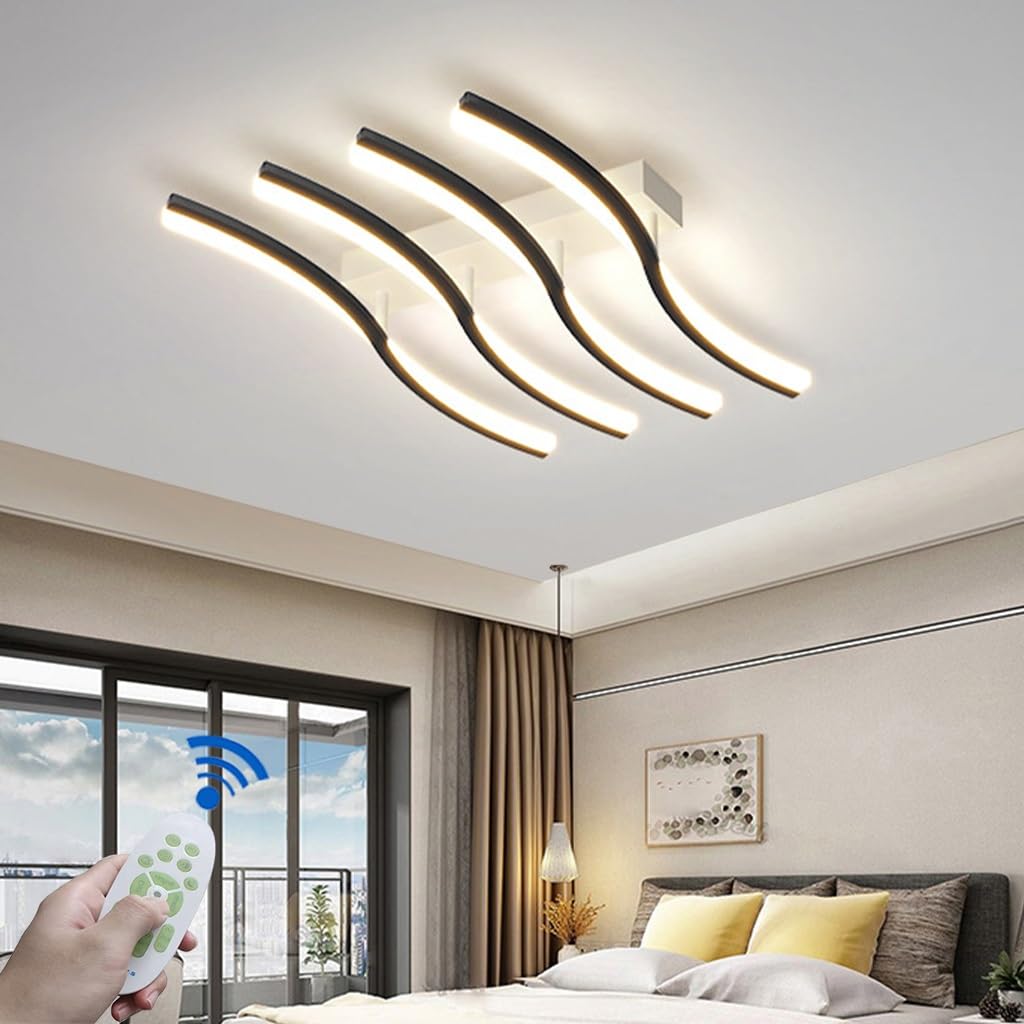 Lampa Sufitowa LED Nowoczesna Wewnętrzna Lampa Sufitowa 48W Kreatywny Design Stripe Ściemnialne Oświetlenie Pokoju Dziennego Z Pilotem Oświetlenie Sypialni Do Oświetlenia Salonu Sypialni Żyrandol (Co